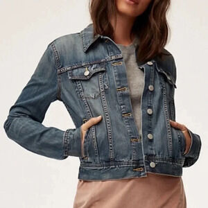 Aritzia Talula Edo Denim Cropped Jean Jacket Wash Size XS.